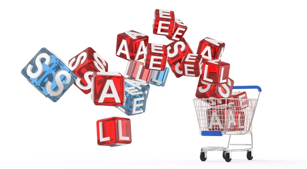 3d shopping cart sale — Stok fotoğraf