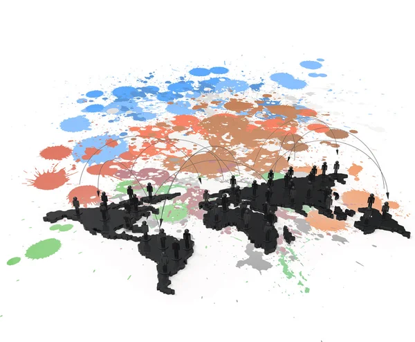 在世界地图上的人类 3d 社交网络 — 图库照片