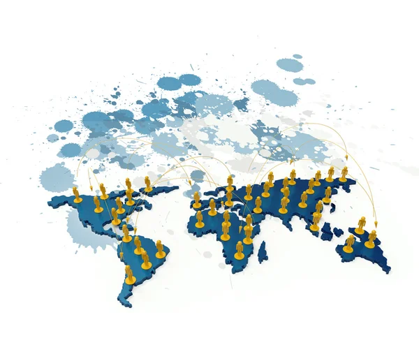 Social network umano 3d sulla mappa del mondo — Foto Stock