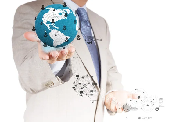 Businessman working with new modern computer show the earth soci — Stock Photo, Image