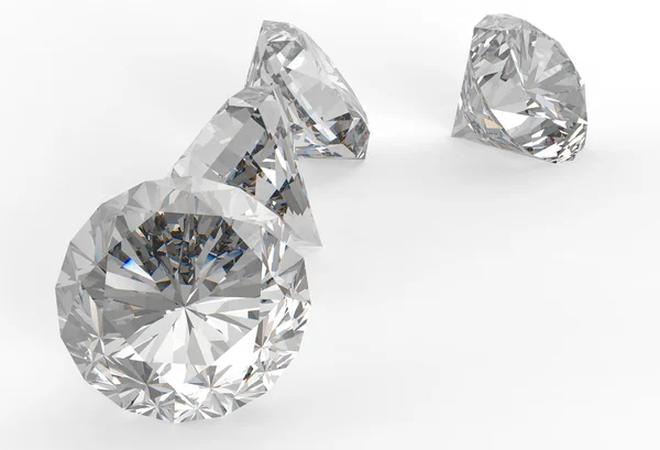 Diamantes isolados no modelo 3d branco — Fotografia de Stock