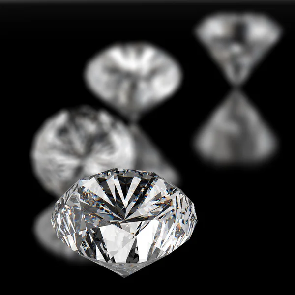 Diamanten 3d op zwarte oppervlakte — Stockfoto
