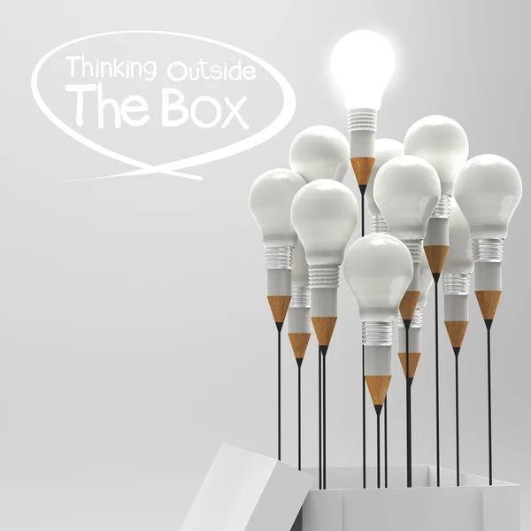 Zeichnung Idee Bleistift und Glühbirne Konzept außerhalb der Box als cr — Stockfoto
