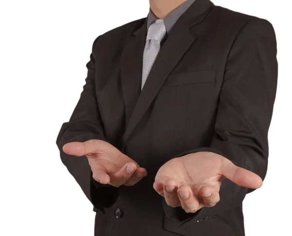 Business man with an open hand as showing something — Stock Photo, Image