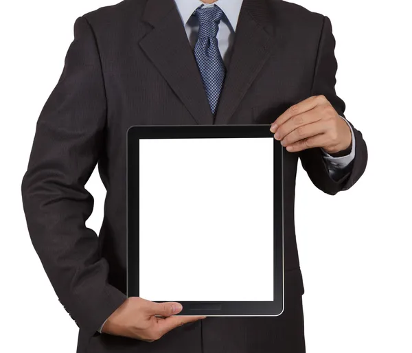 Businessman hands holding a tablet computer gadget — Stock Photo, Image