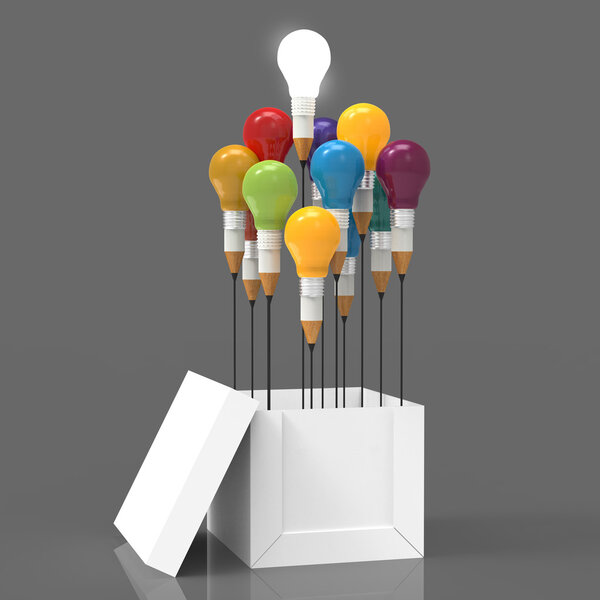 drawing idea pencil and light bulb concept outside the box as cr