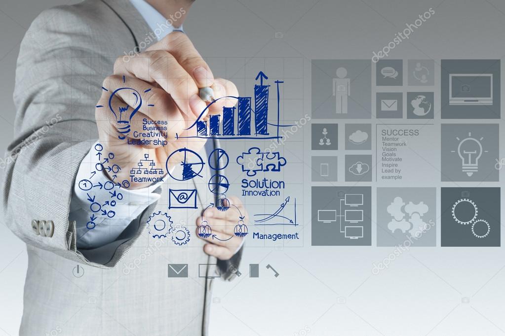 businessman hand working with new modern computer and business s
