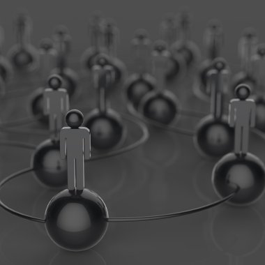 3D kırmızı ve siyah ve beyaz insan sosyal ağ ve liderlik