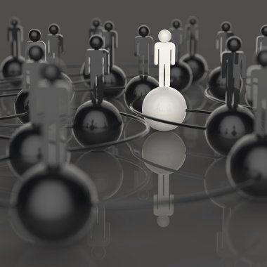 3D kırmızı ve siyah ve beyaz insan sosyal ağ ve liderlik