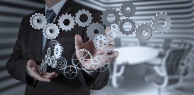 işadamı el dişli başarısı için çizer.