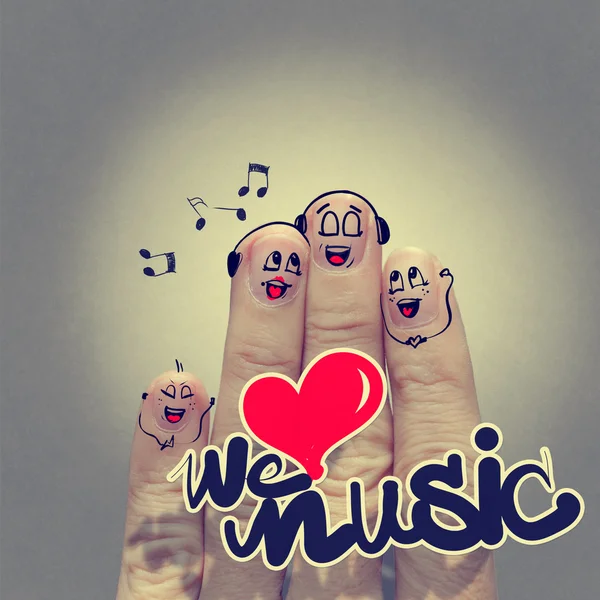 The happy finger family holding we love music and sing a song — Stock Photo, Image