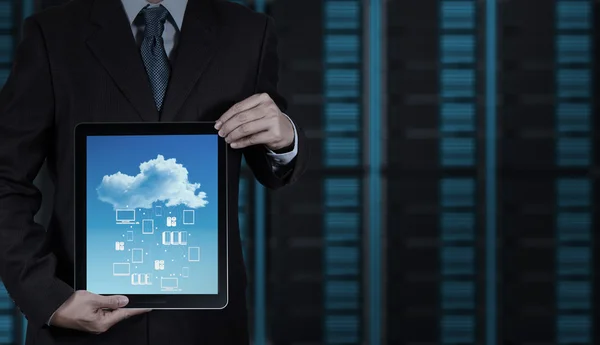 Businessman hand working with a Cloud Computing diagram on the n — Stock Photo, Image