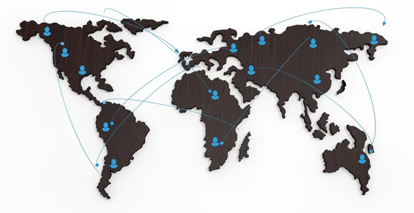 Red social humana 3d en el mapa del mundo — Foto de Stock