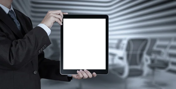 Businessman success working with blank tablet computer his board — Stock Photo, Image