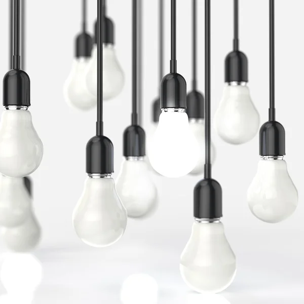 A 3D-s villanykörte kreatív ötlet és vezetői koncepció — Stock Fotó