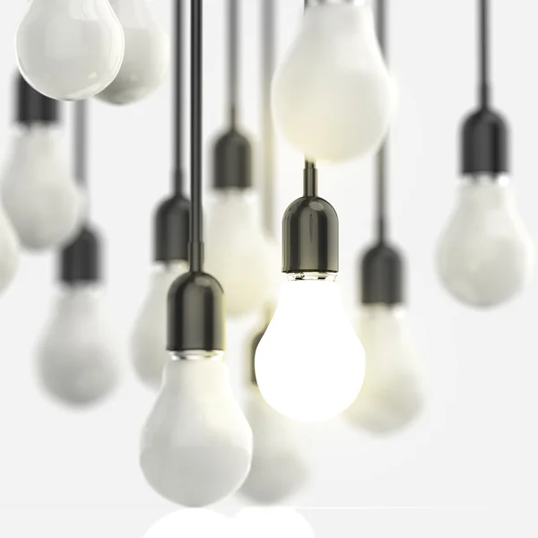 随着 3d 灯泡创意想法和领导概念 — 图库照片