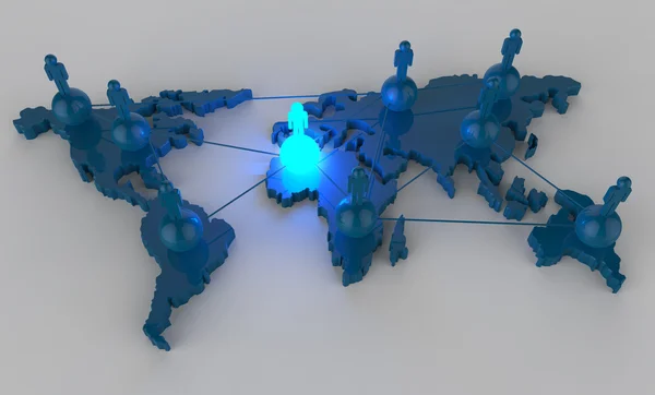 Social network umano 3d sulla mappa del mondo come concetto — Foto Stock