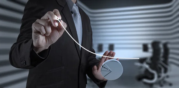 Hombre de negocios mano trabajando con la nueva computadora moderna y negocios s — Foto de Stock