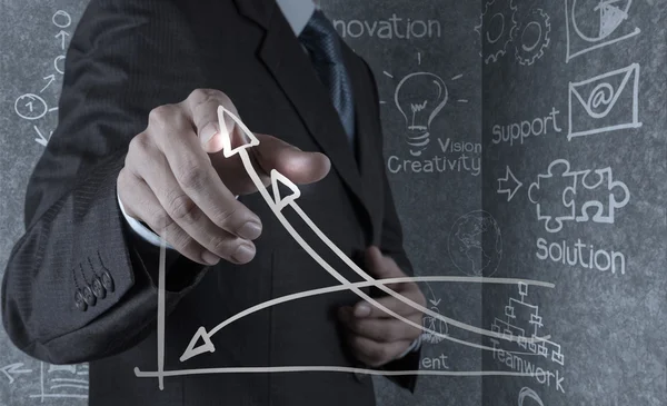 Üzletember viszont felhívja az üzleti siker diagram — Stock Fotó