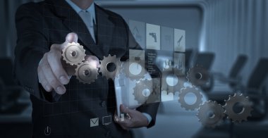 işadamı el dişli başarısı için çizer.