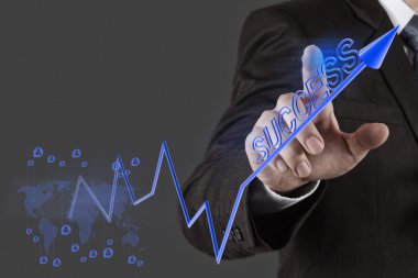 işadamı el iş başarı grafik çizer.
