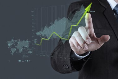 işadamı el iş başarı grafik çizer.