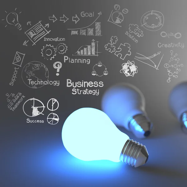 Glühbirne 3d auf Geschäftsstrategie — Stockfoto