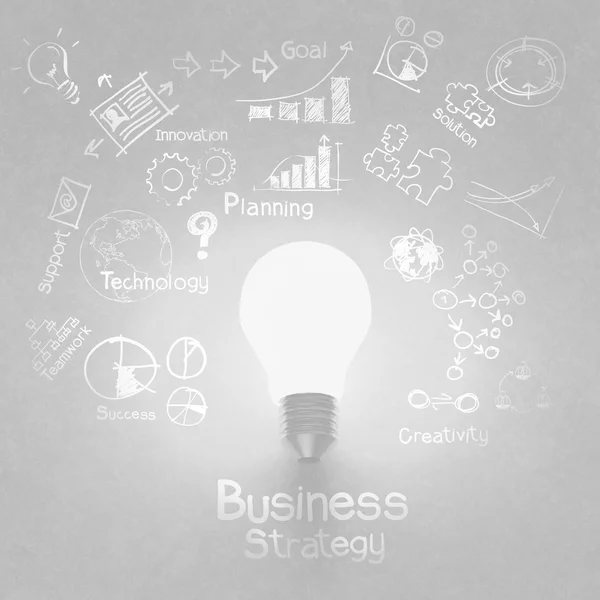 Żarówka 3d na strategii biznesowej — Zdjęcie stockowe