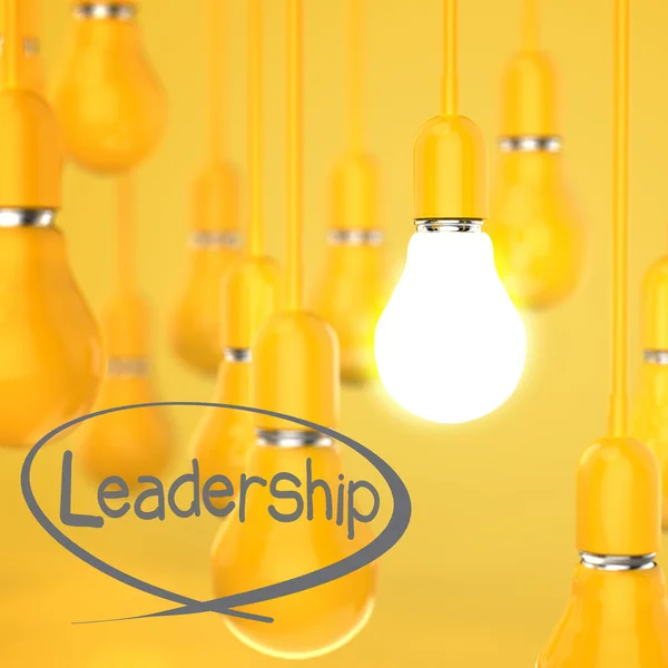 Idea creativa y concepto de liderazgo bombilla diseño 3d — Foto de Stock