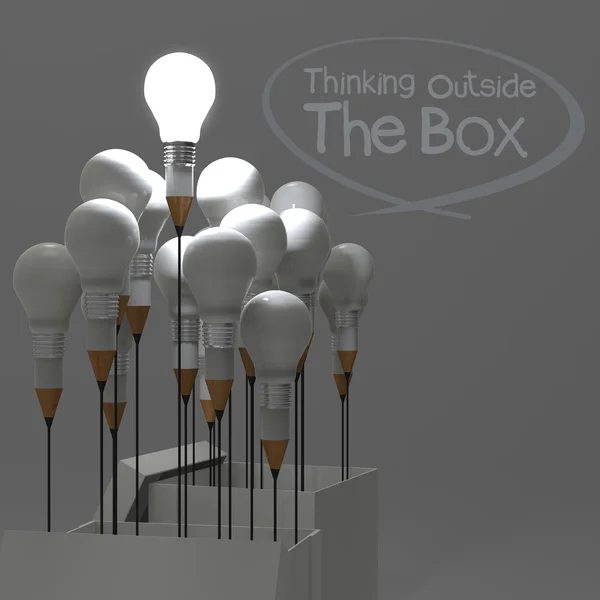 Idea de dibujo lápiz y bombilla concepto fuera de la caja como cr — Foto de Stock