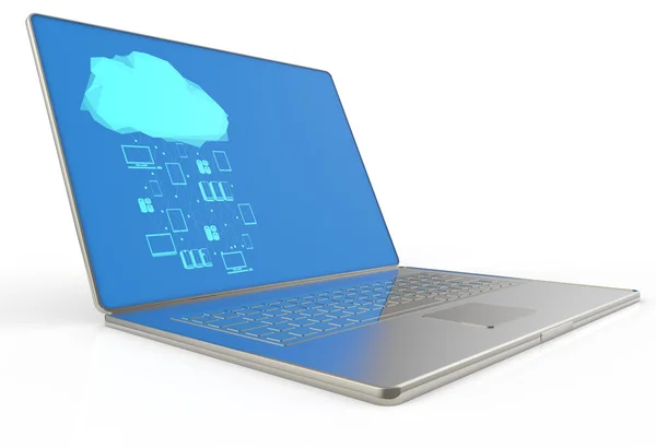 Laptop visar ett moln som begreppet cloud computing — Stockfoto