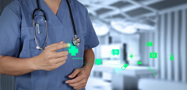 Medicine doctor hand working with modern computer interface — Stock Photo, Image