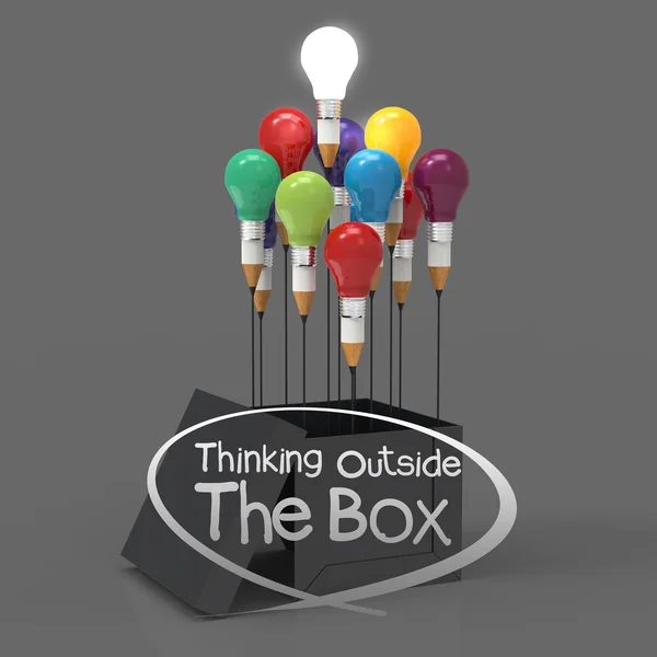 Desenho ideia lápis e lâmpada conceito fora da caixa como cr — Fotografia de Stock
