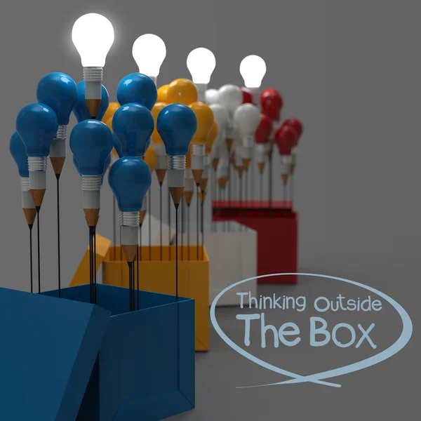 Рисунок идея карандаш и лампочка концепция думать вне коробки — стоковое фото