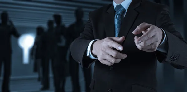 Businessman hand pressing an imaginary button — Stock Photo, Image