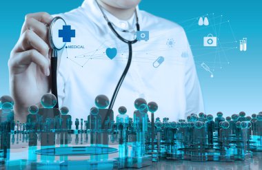 Doktor eliyle stetoskop tıbbi kavramı