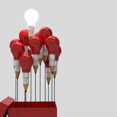 Çizim fikir kalem ve ampul kavramı cr olarak kutunun dışında