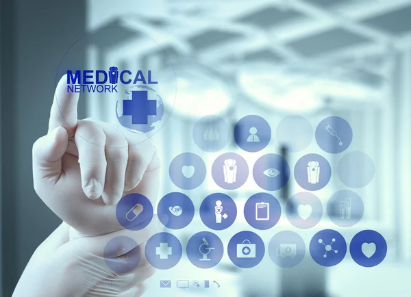 Medicine doctor hand working with modern computer interface — Stock Photo, Image