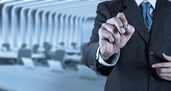 Businessman hand writing in the whiteboard — Stock Photo, Image