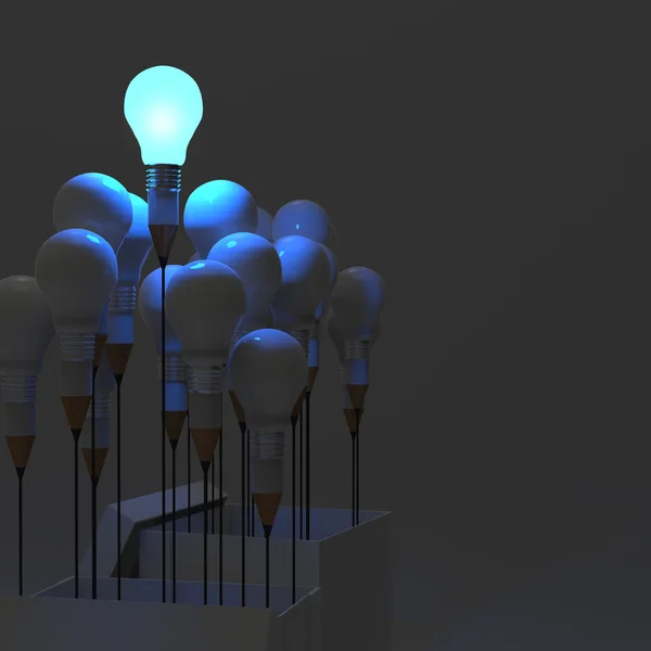 Drawing idea pencil and light bulb concept outside the box as cr — Stock Photo, Image