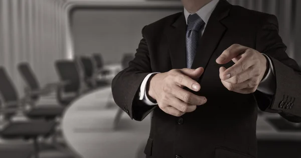 Businessman hand pressing an imaginary button — Stock Photo, Image