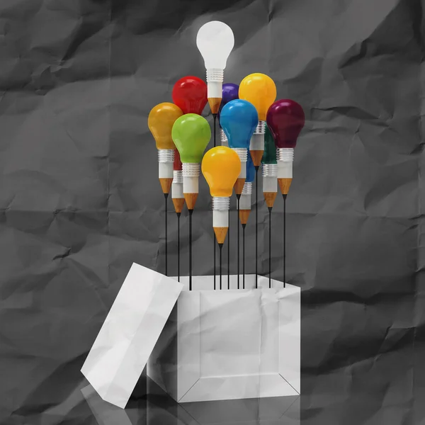 Drawing idea pencil and light bulb concept outside the box as cr — Stock Photo, Image