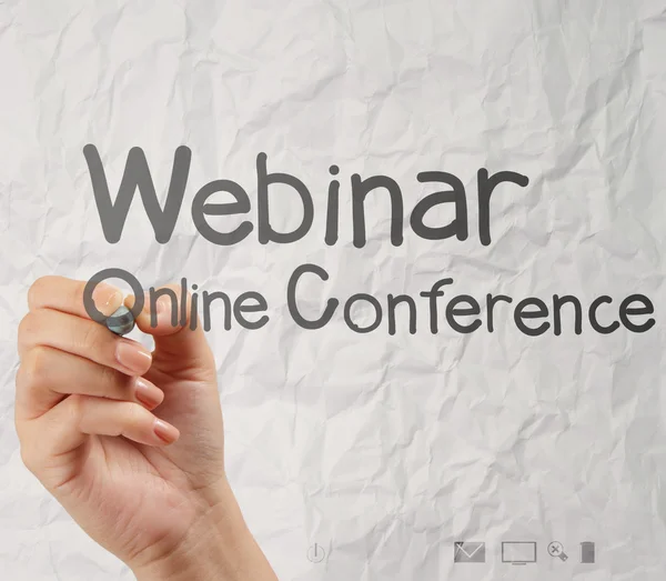 Hand writing Webinar with crumpled paper background — Stock Photo, Image