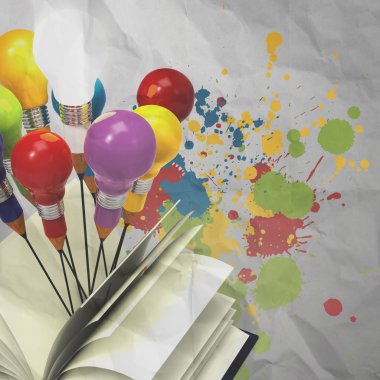 Çizim fikir kalem ve kitap dışında ampul kavram