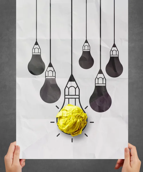 Light bulb crumpled paper in pencil light bulb — Stock Photo, Image