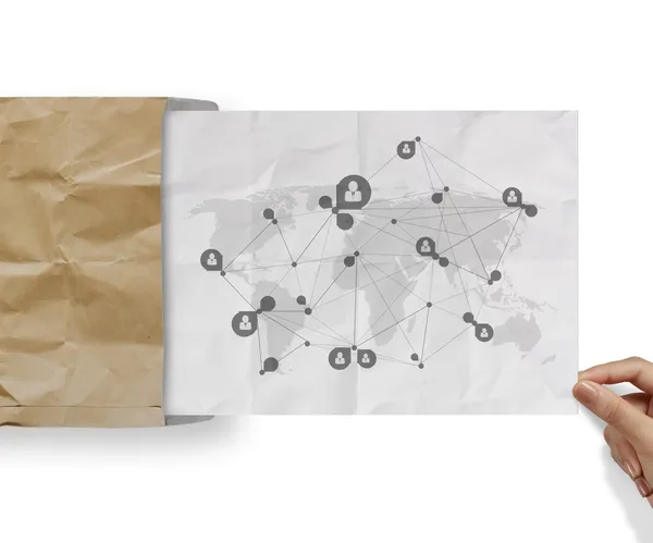 Hand getekend sociale netwerkstructuur met verfrommeld van recycle e — Stockfoto