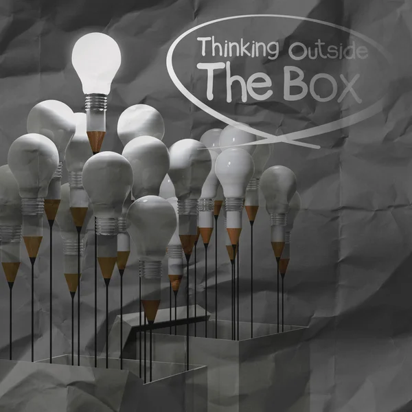 Drawing idea pencil and light bulb concept outside the box as cr — Stock Photo, Image