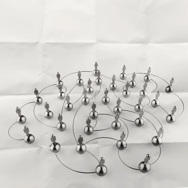 3d stainless human social network and leadership on crumpled pap — Stock Photo, Image
