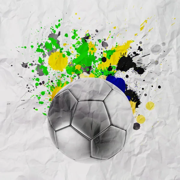 Soccer ball with Brazilian flag splashing colors — Stock Photo, Image