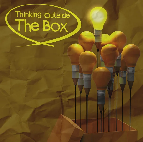 Drawing idea pencil and light bulb concept think outside the box — Stock Photo, Image